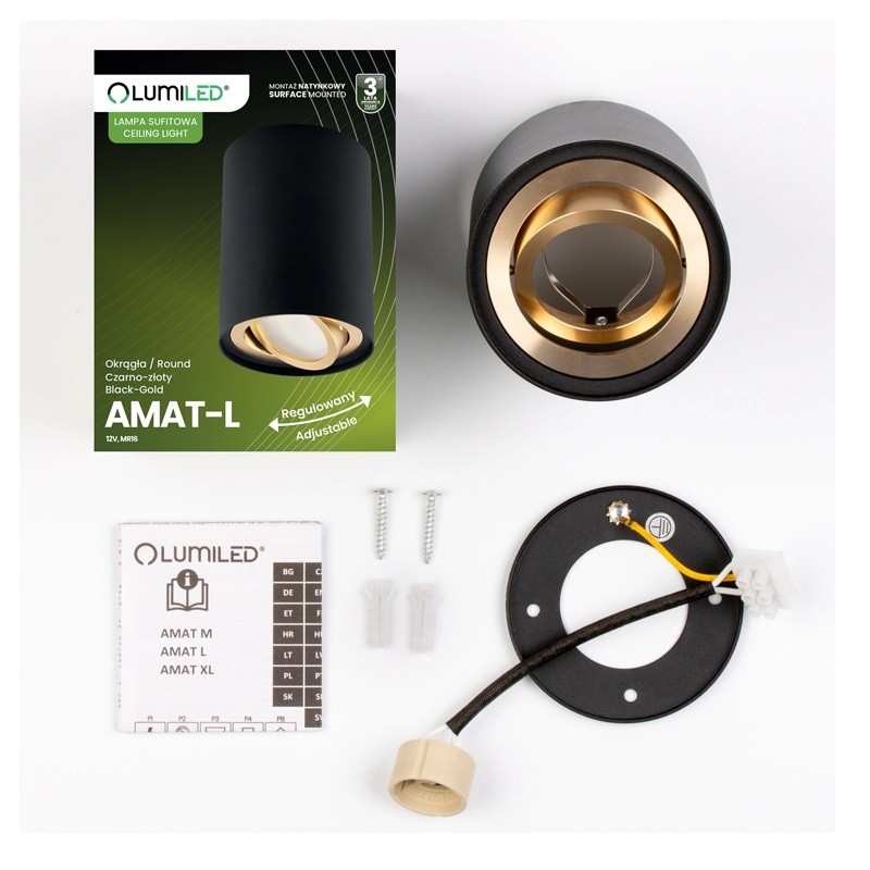 Oprawa Natynkowa HALOGENOWA Spot Tuba Ruchoma GU10 Okrągła Czarno-Złota 115mm AMAT-L LUMILED