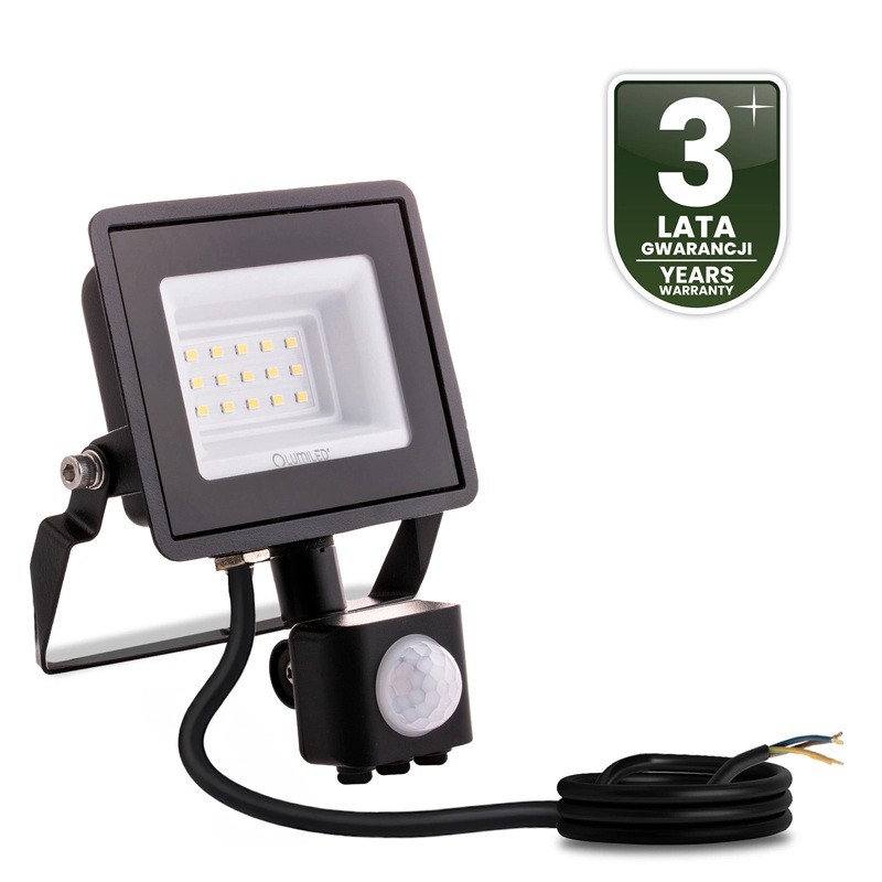 Naświetlacz LED ZUNA2 10W 900lm 6500K IP44 Czarny Czujnik Ruchu LUMILED