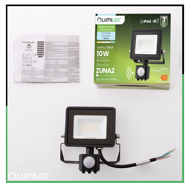 Naświetlacz LED 10W IP44 6500K biała zimna ZUNA2 z czujnikiem