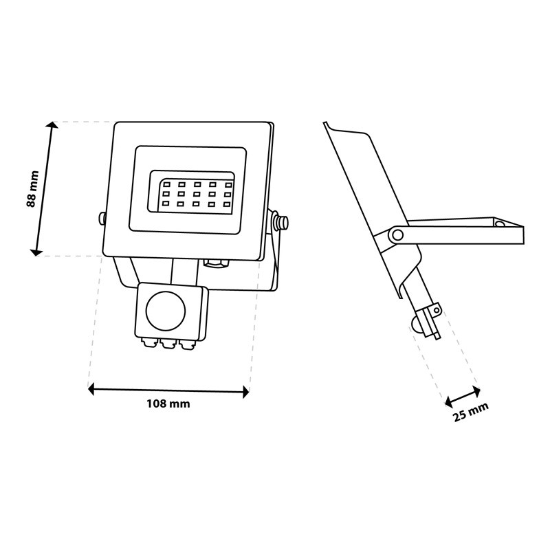 wymiary naświetlacza z czujnikiem ruchu i zmierchu 10W
