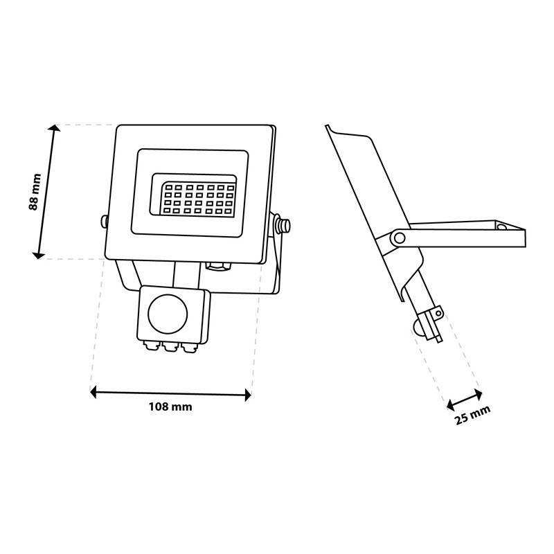 wymiary naświetlacza 20W 6500K z czujnikiem ruchu i zmierchu