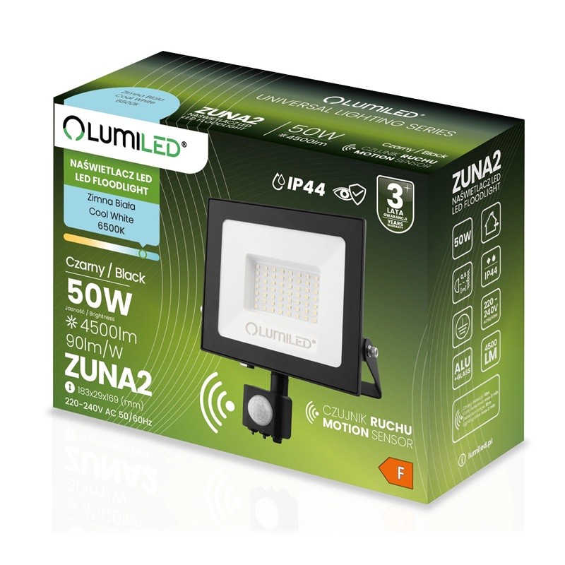 opakowanie naświetlacza 50W 6500K IP44 z czujnikiem ruchu i zmierzchu