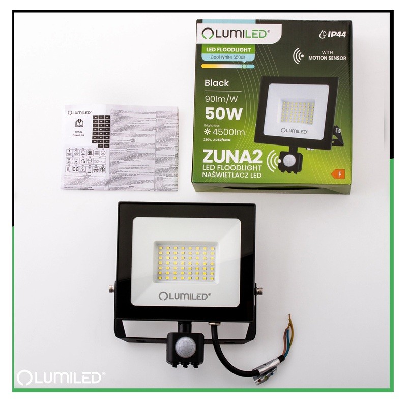 Naświetlacz LED 50W IP44 6500K biała zimna ZUNA2 z czujnikiem
