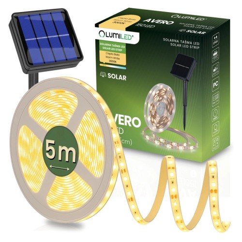 Taśma LED solarna 150xLED 3000K biała ciepła 5m AVERO