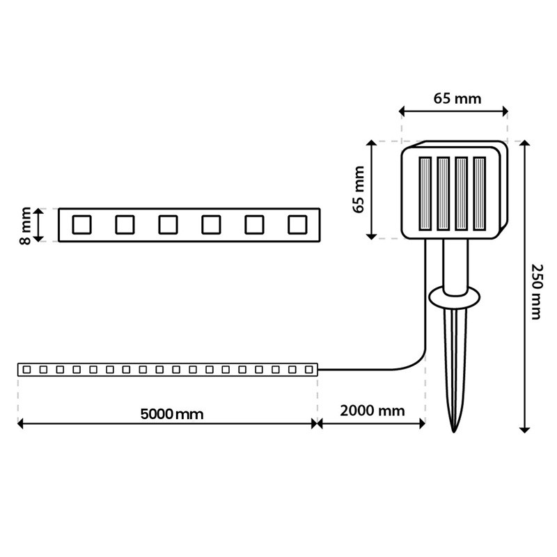 wymiary taśmy Avero solarnej ciepłej 5m