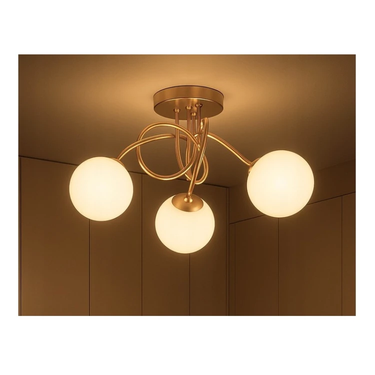 Lampa Wisząca Sufitowa Złota Żyrandol Białe Kule 3x LED E27