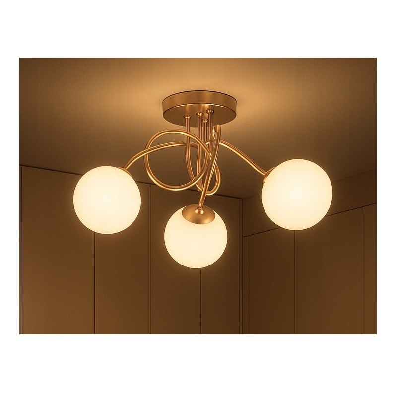 Lampa Wisząca Sufitowa Złota Żyrandol Białe Kule 3x LED E27