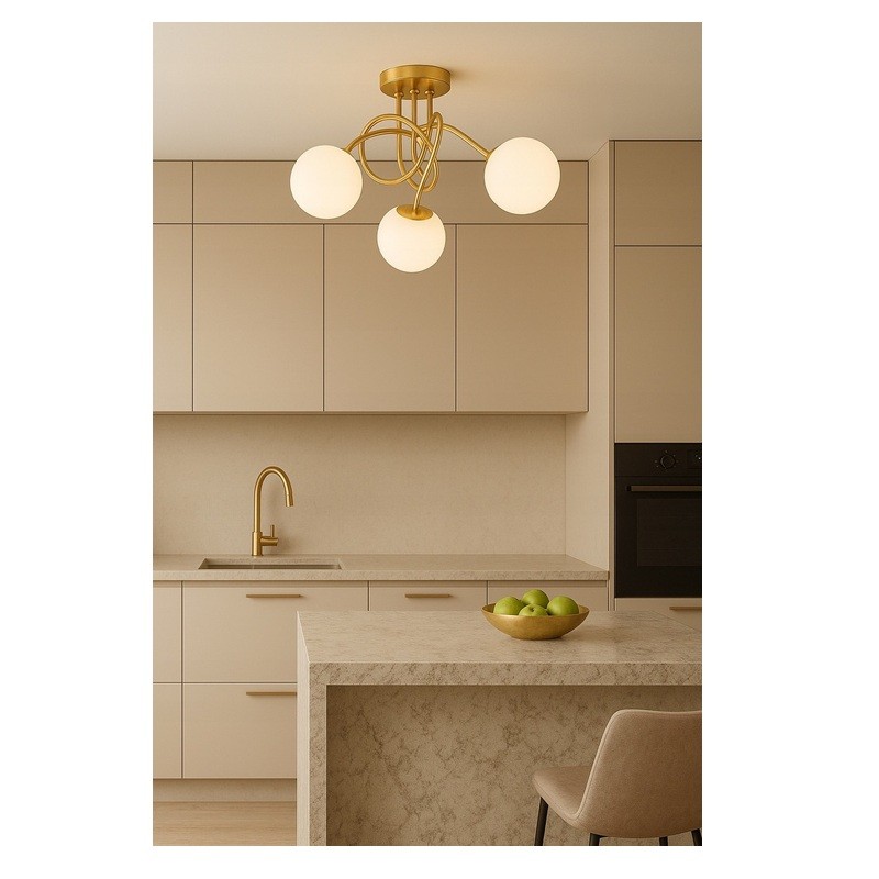 Lampa sufitowa, żyrandol wisząca 3xE27 białe kule złota