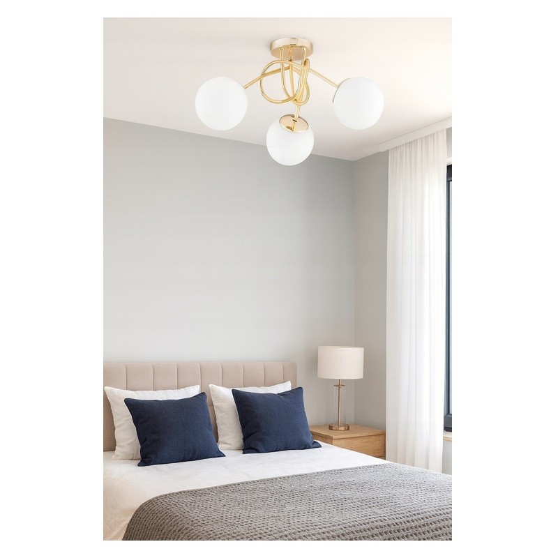 Lampa sufitowa, żyrandol wisząca 3xE27 Sphere Gold białe kule złota