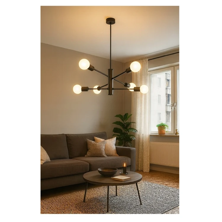 Lampa Wisząca Sufitowa Czarna Żyrandol 6x LED E27