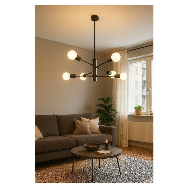 Lampa Wisząca Sufitowa Czarna Żyrandol 6x LED E27