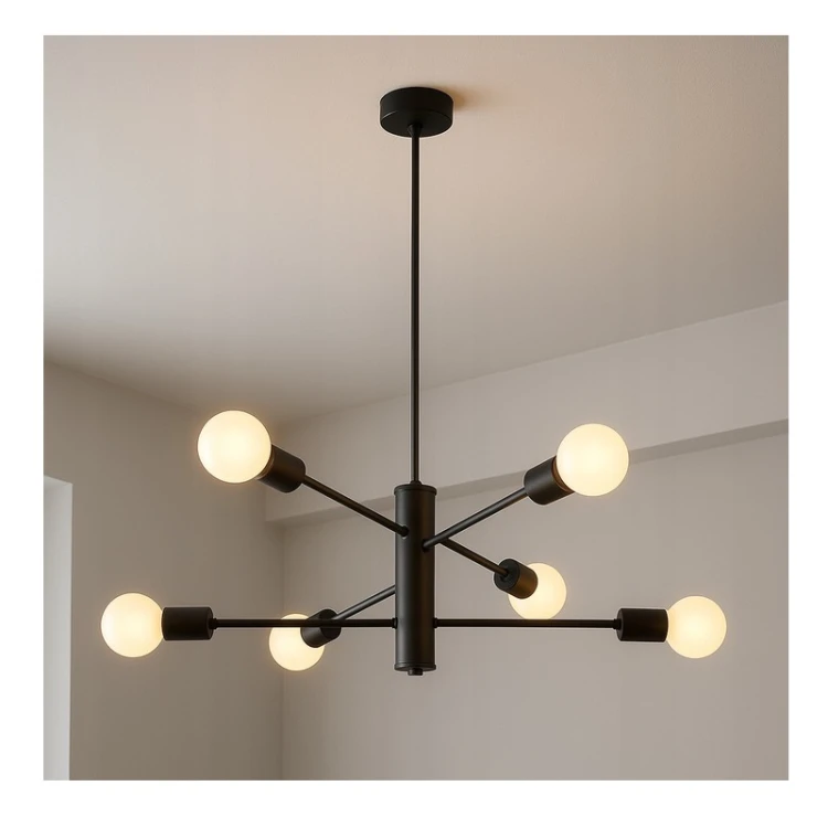 Lampa Wisząca Sufitowa Czarna Żyrandol 6x LED E27 Loft Modern