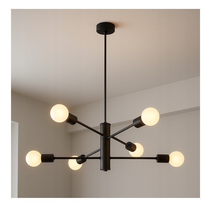 Lampa Wisząca Sufitowa Czarna Żyrandol 6x LED E27 Loft Modern