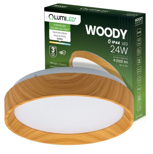 Panel LED 24W natynkowy okrągły biały neutralny 4000K IP44 32cm WOODY