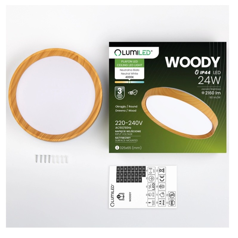 Lampa Sufitowa Oprawa WOODY 24W 4000K Okrągły IP44 32cm LUMILED