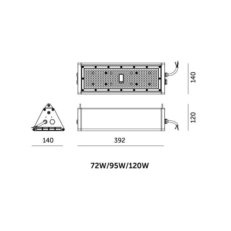 wymiary oprawy LED 72/95/120W 3CCT IP65 60×90° High Bay