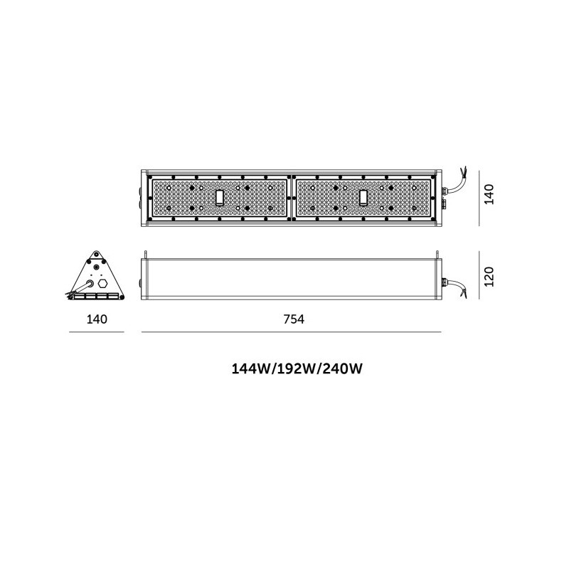 wymiary oprawy LED 144W/192W/240W 3CCT