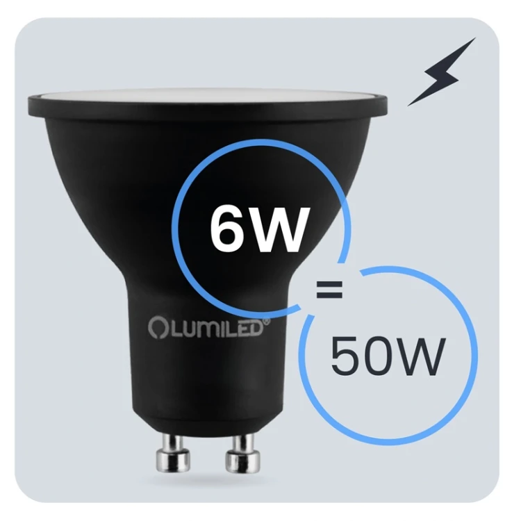 Żarówka LED GU10 Reflektor PAR16 6W = 50W 600lm 4000K Neutralna 120° Czarna LUMILED
