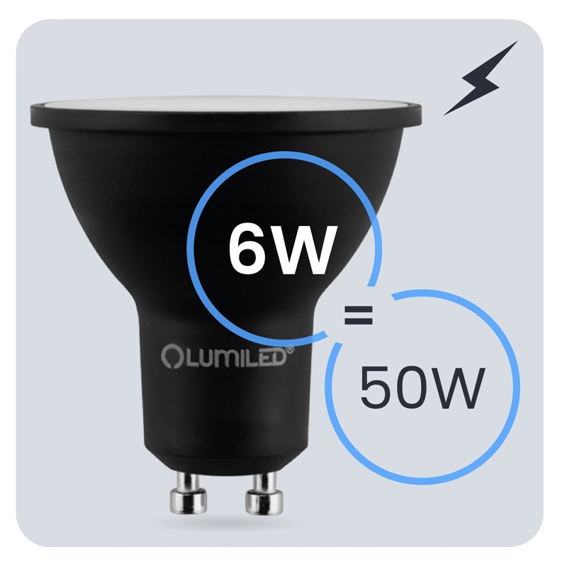 Żarówka LED GU10 Reflektor PAR16 6W = 50W 600lm 4000K Neutralna 120° Czarna LUMILED