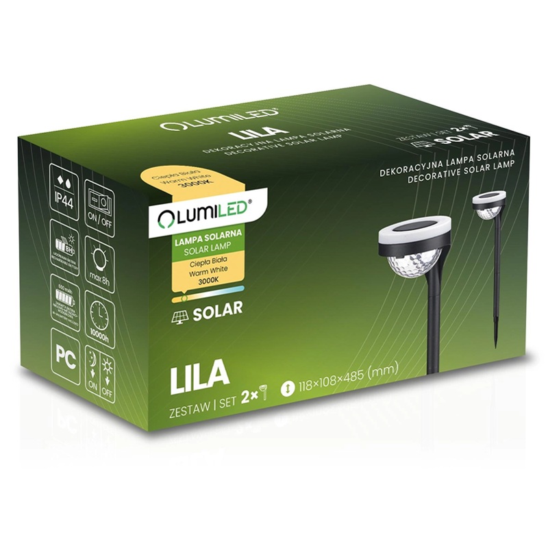 2x Lampa Solarna Ogrodowa LED LILA Wbijana 3000K