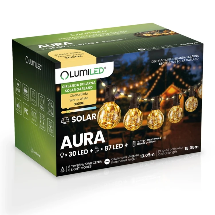 Girlanda ogrodowa solarna LED 3000K 30 kulek Aura