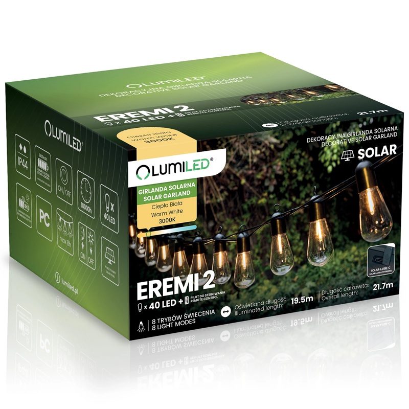 Girlanda ogrodowa solarna 3000K 40 LED Eremi 2
