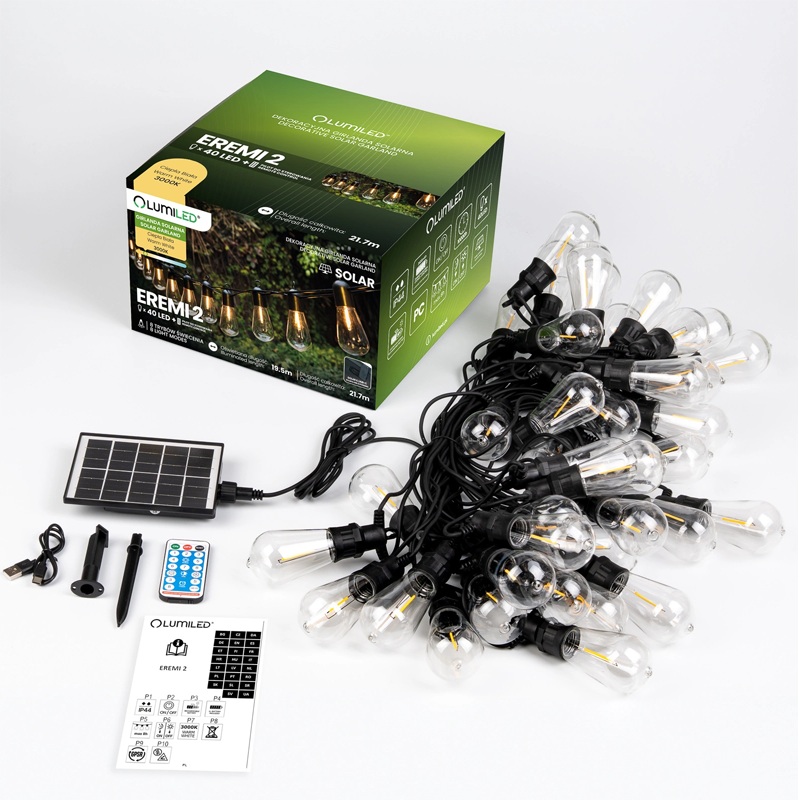 Łańcuch LED solarny 21,7m Eremi 2 ciepłe światło