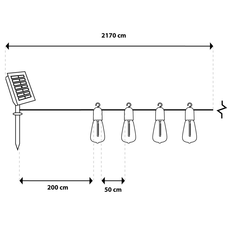 Wymiary girlandy solarnej Eremi 2 21,70m 40 LED