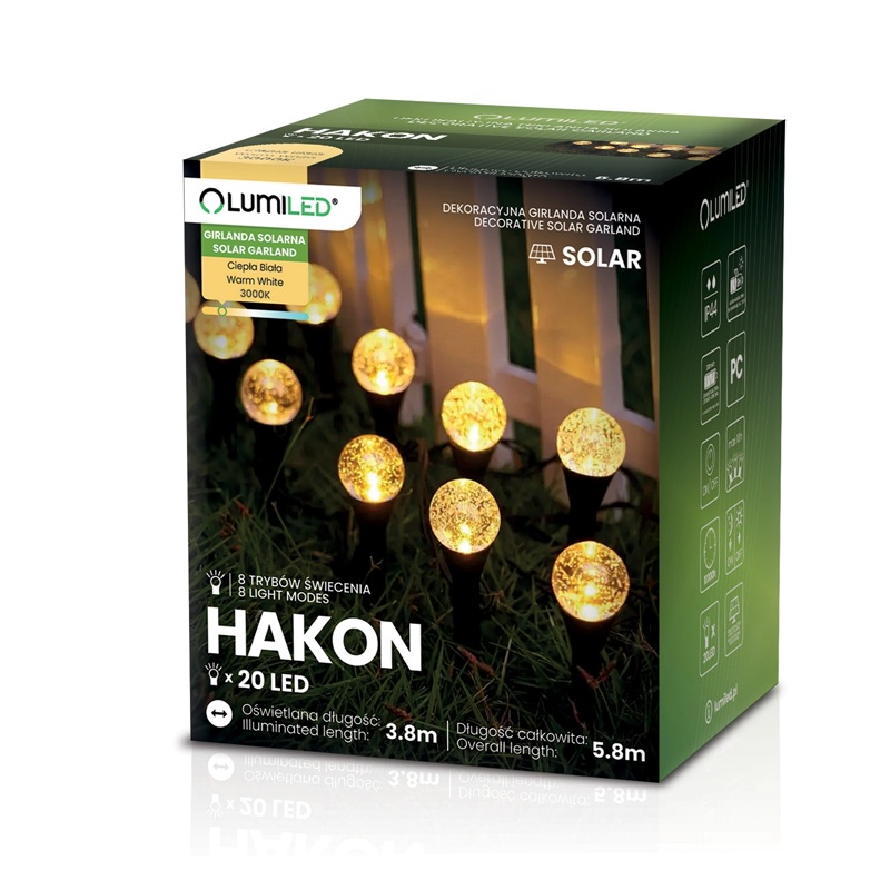 Girlanda ogrodowa solarna 3000K 20 LED Hakon