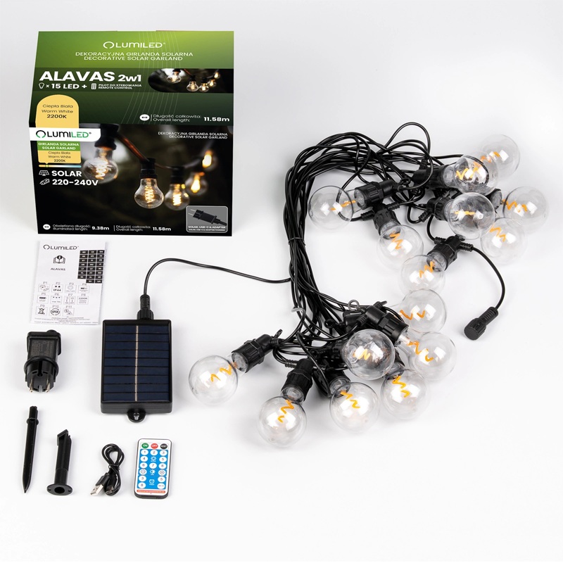 Łańcuch LED solarny 11,58m Alavas ciepłe światło