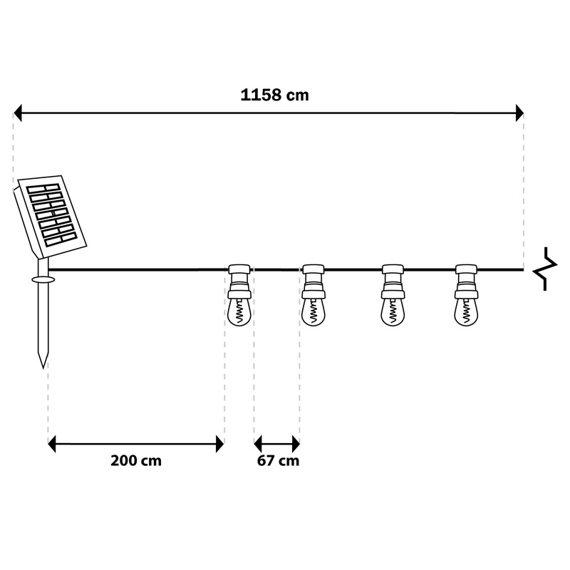 Wymiary girlandy solarnej Alavas 11,58m 15 LED