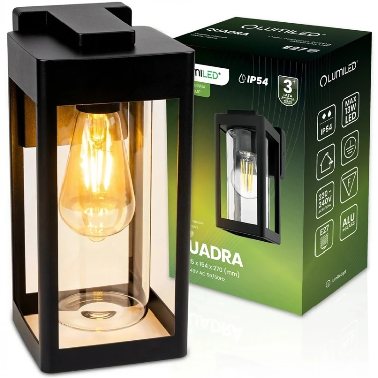 Kinkiet ogrodowy LED E27 27cm IP54 QUADRA