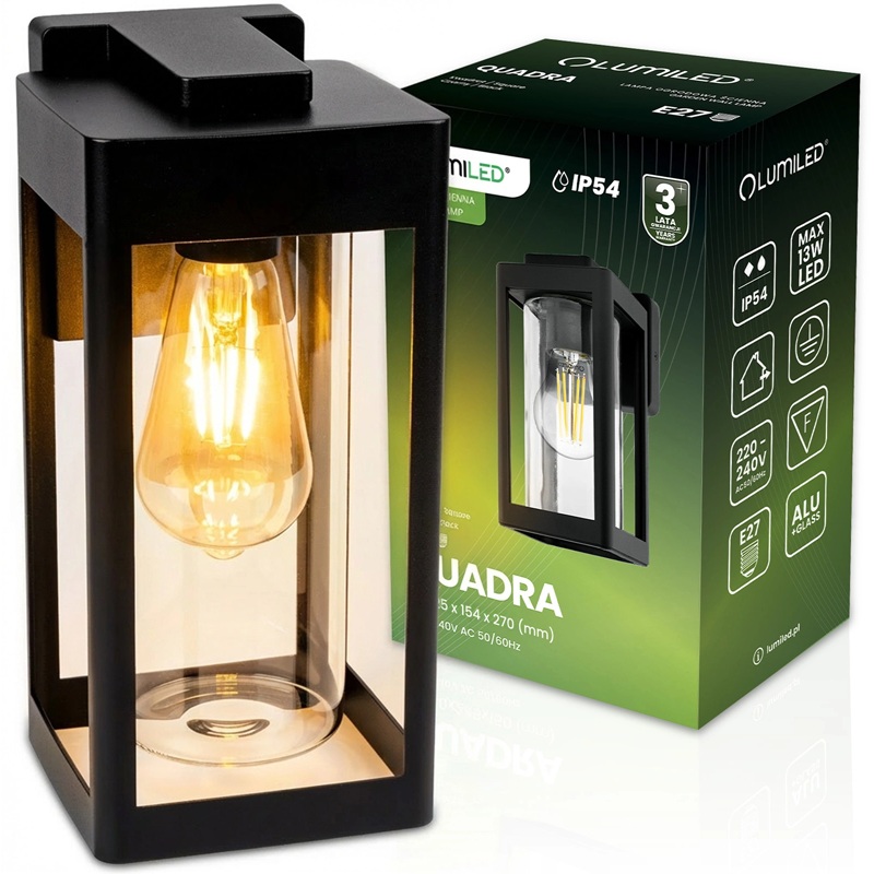 Kinkiet ogrodowy LED E27 27cm IP54 QUADRA