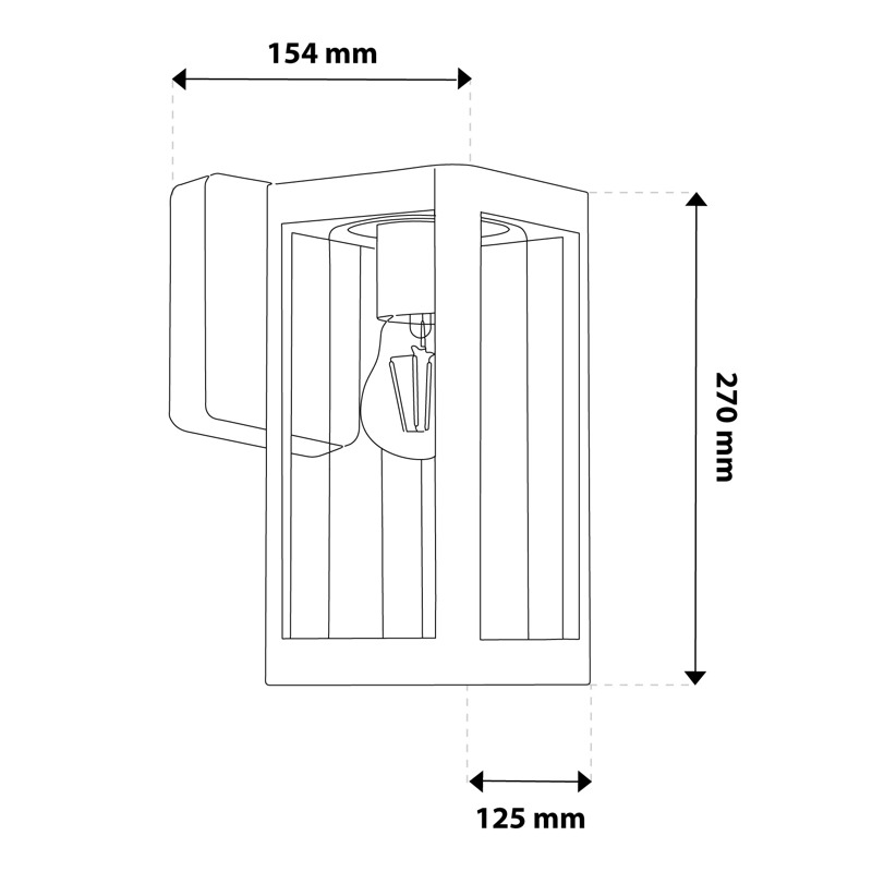 Wymiary kinkietu QUADRA 27cm IP54