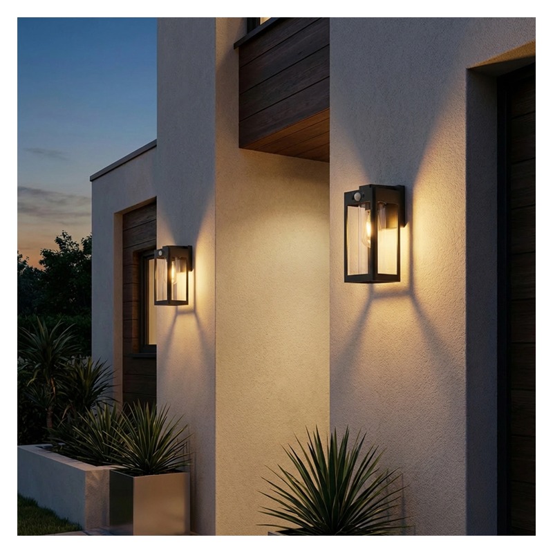 Lampa elewacyjna zewnętrzna E27 QUADRA czujnik zmierzchu