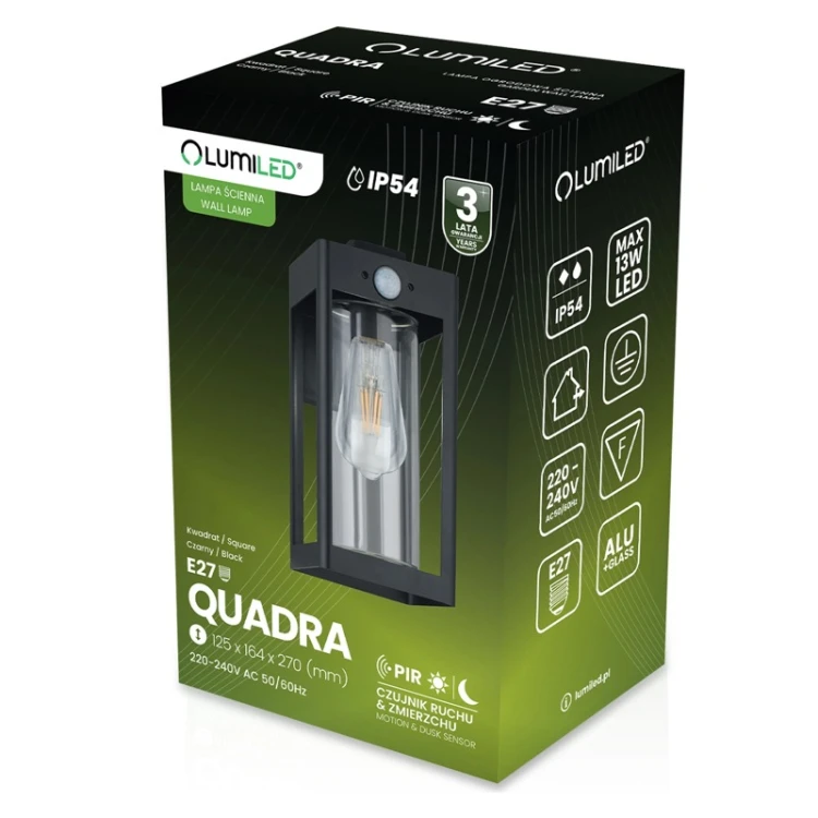 Kinkiet elewacyjny LED QUADRA 27cm IP54 czujnik