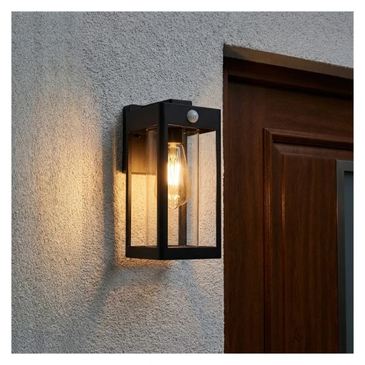 Lampa ścienna zewnętrzna E27 QUADRA czujnik ruchu
