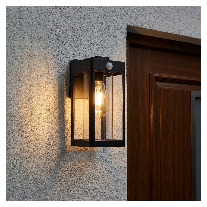 Lampa ścienna zewnętrzna E27 QUADRA czujnik ruchu