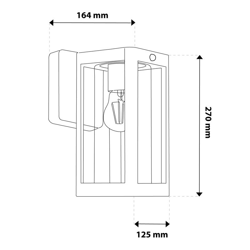 Wymiary kinkietu QUADRA 27cm IP54 czujnik