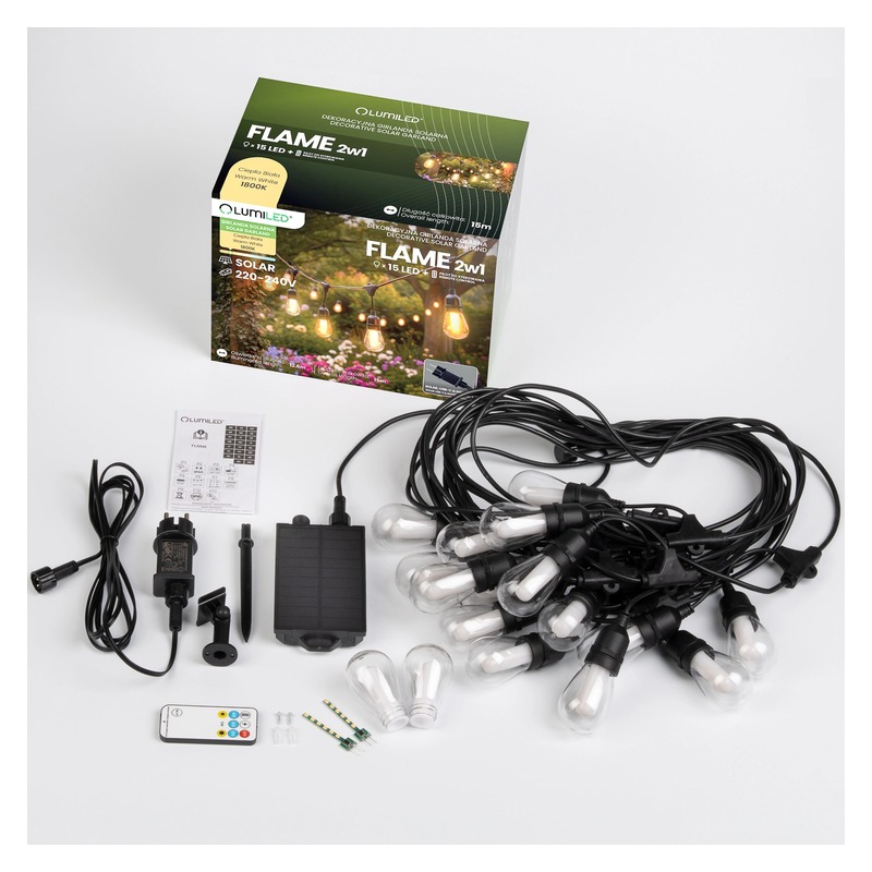 Łańcuch LED solarny 15m Flame efekt płomienia