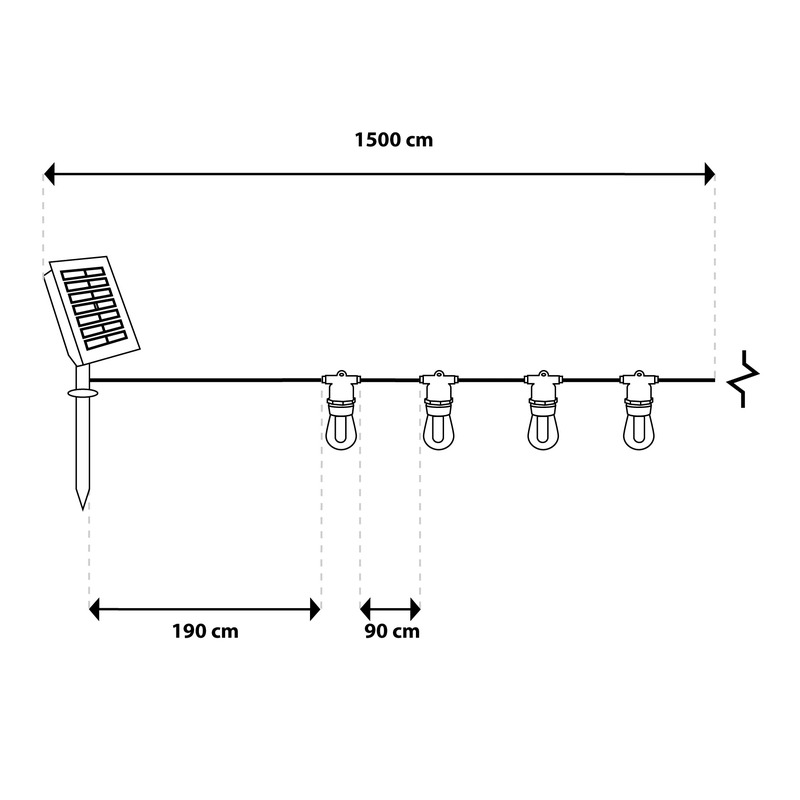 Wymiary girlandy solarnej Flame 15m 15 LED