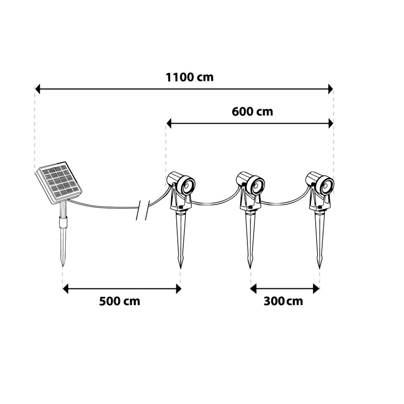 Wymiary lamp solarnych Solti 3 LED 11m