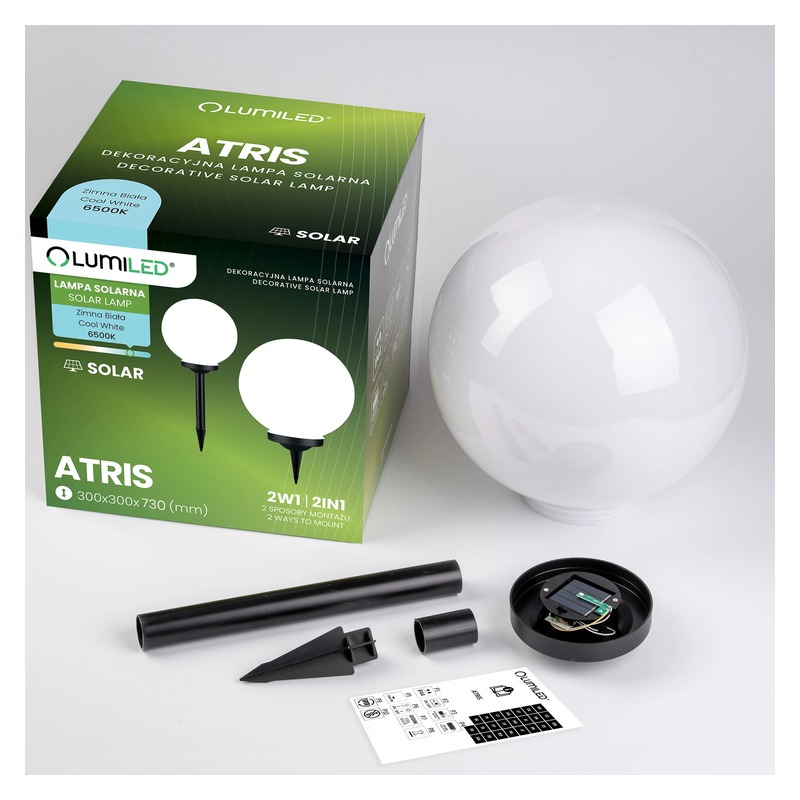Lampa wbijana solarna Atris kula zimna biała