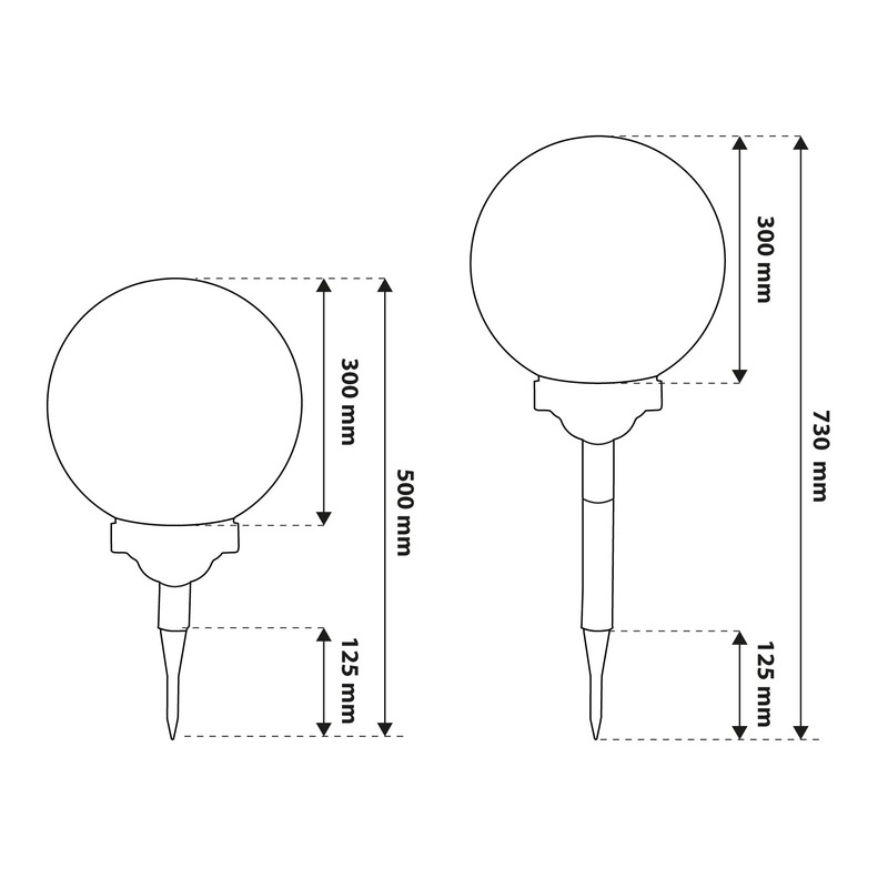 Wymiary lampy solarnej Atris kula IP44 6500K