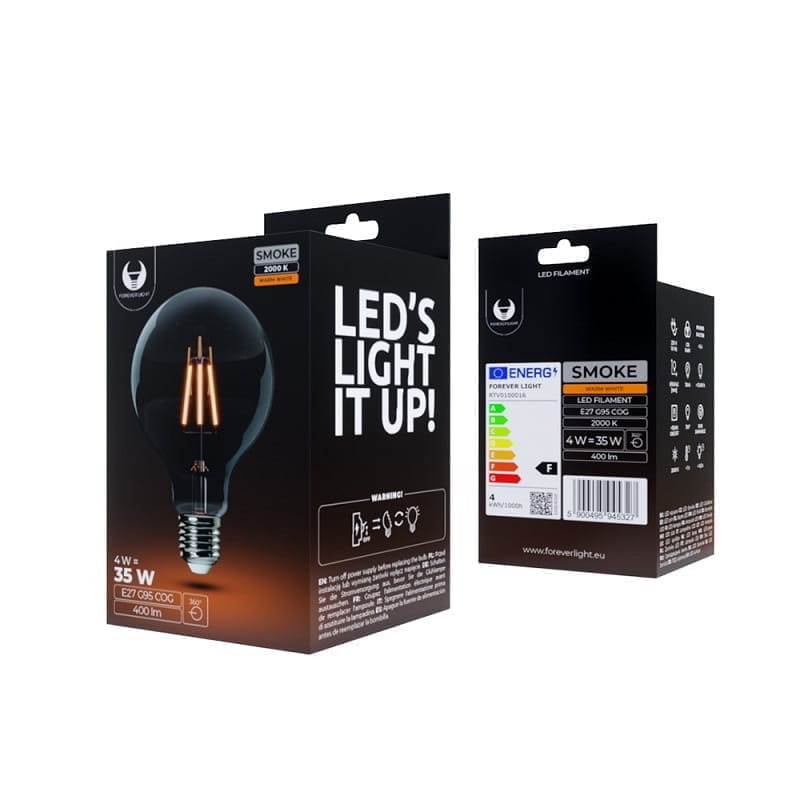pudełko Żarówka LED E27 4W Filament G95 2000K dymiona