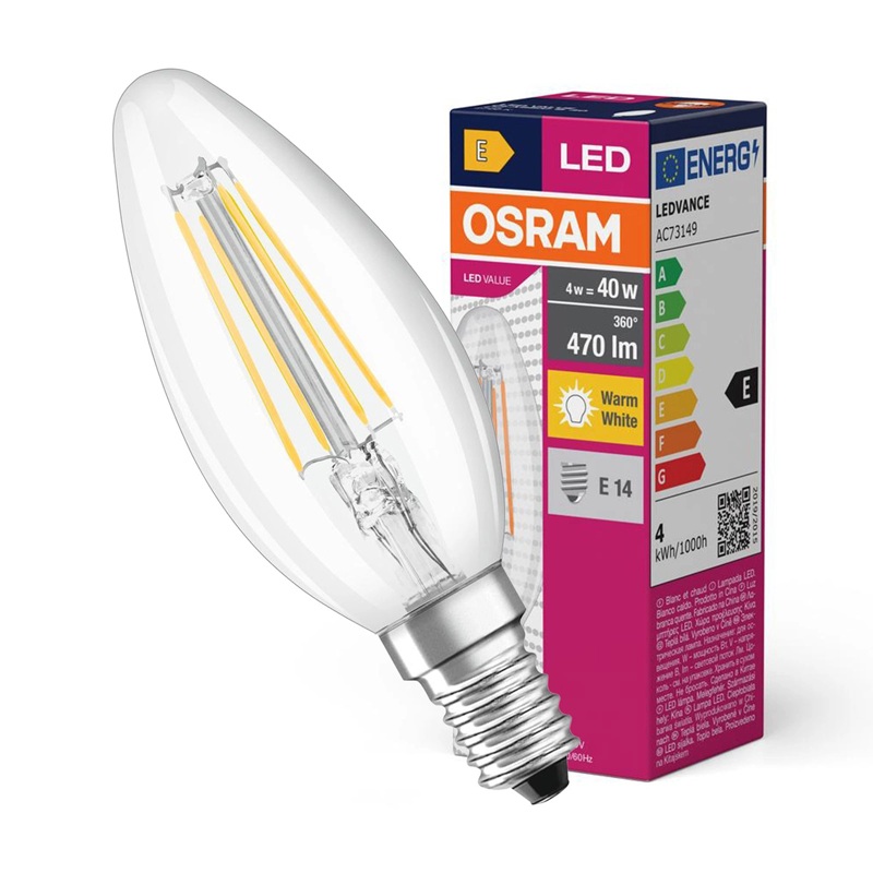 Żarówka LED E14 C37 filament świeczka 4W 2700K biała ciepła