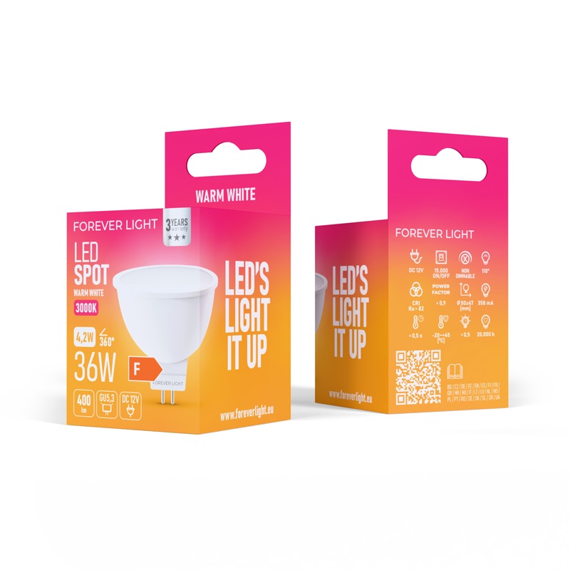 Forever Light Żarówka LED GU5,3 MR16 4.2W 400lm 3000K 12V klasa F