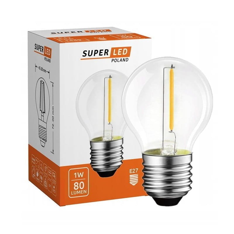 Żarówka LED E27 1W biała neutralna Filament kula