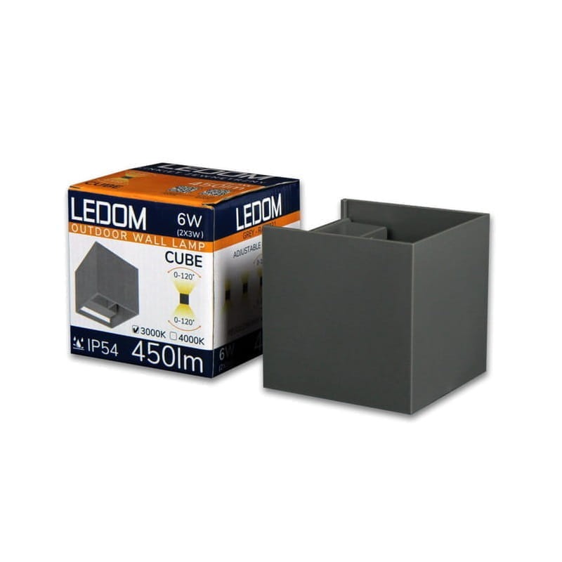 Kinkiet zewnętrzny LED 2x3W 3000K IP54 szary CUBE