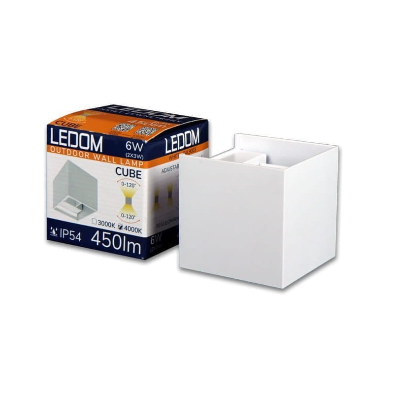 Kinkiet zewnętrzny LED 2x3W 4000K IP54 LEDOM biały CUBE